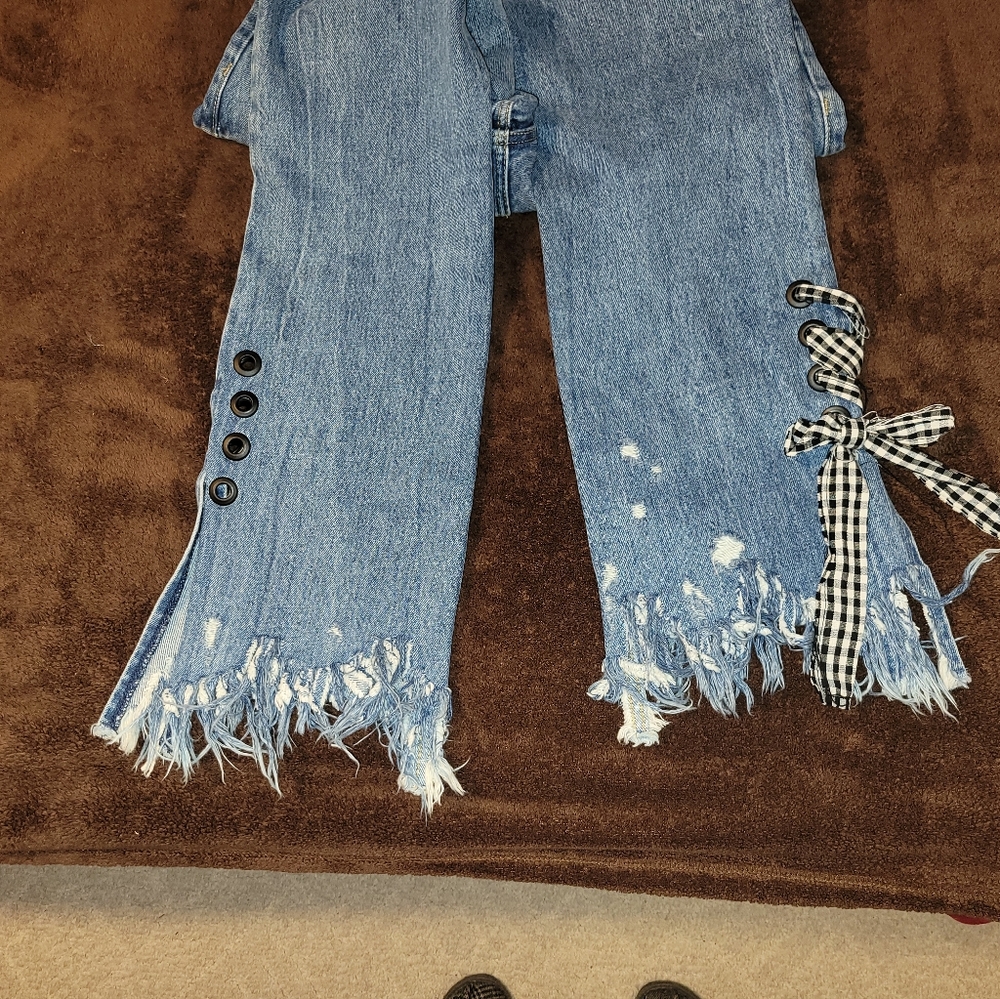TRF IX'D DENIM MAKERS distressed jeans with ribbon lace up ankles - Picture 7 of 8